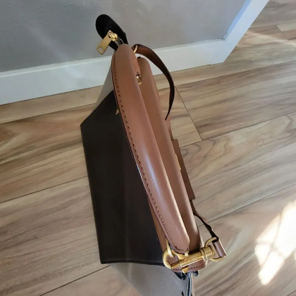 Celene Tricolor Medium Trapeze Luggage Satchel in Cognac Brown Tan